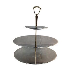 3-Tier Silver Stainless Steel Tidbit Horderve Stand With Gold Handle Kromax USA